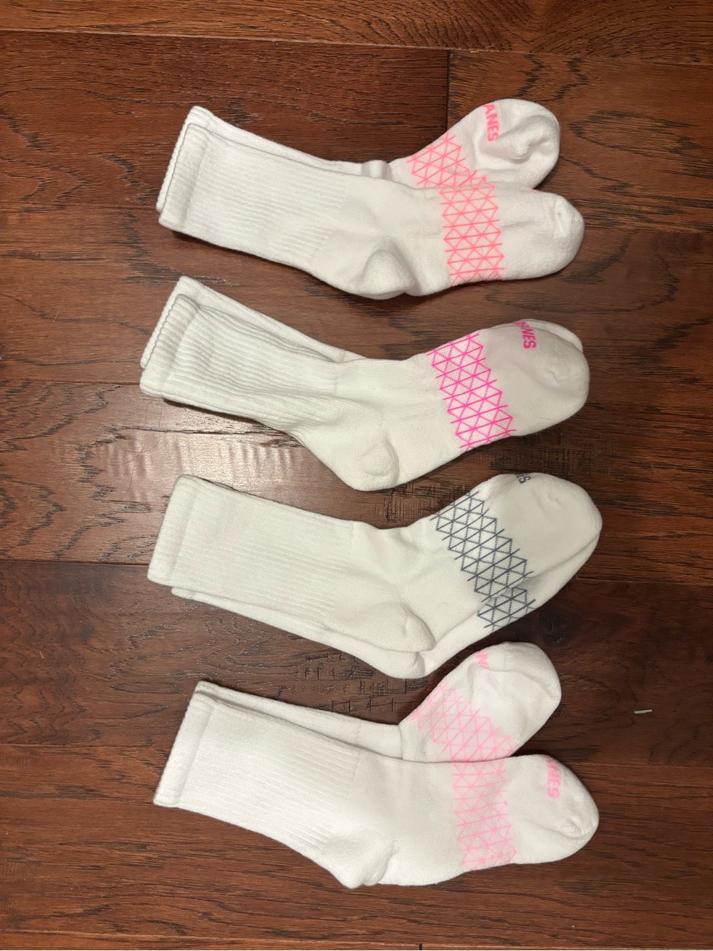 Hanes White Crew Athletic Socks with Pink and Gray Accents